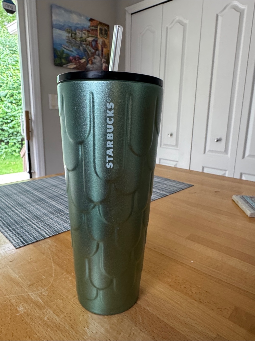 Starbucks Metallic Emerald Green Textured Tumbler with Straw